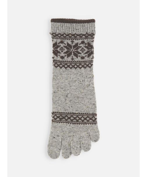 毛混ゴムなし雪柄フェアアイル五本指ソックス