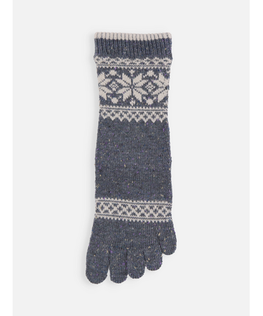 毛混ゴムなし雪柄フェアアイル五本指ソックス