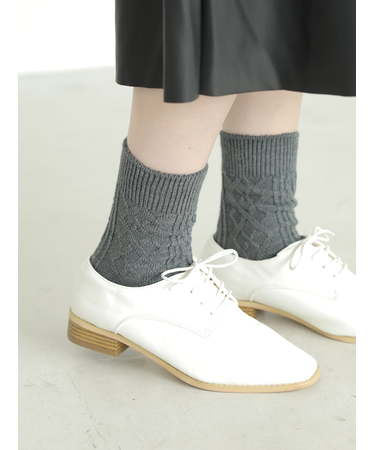 毛混リンクスダイヤとケーブルソックス　