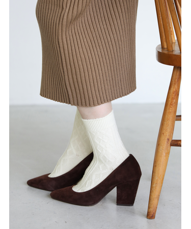 毛混リンクスダイヤとケーブルソックス　