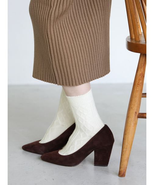 毛混リンクスダイヤとケーブルソックス　