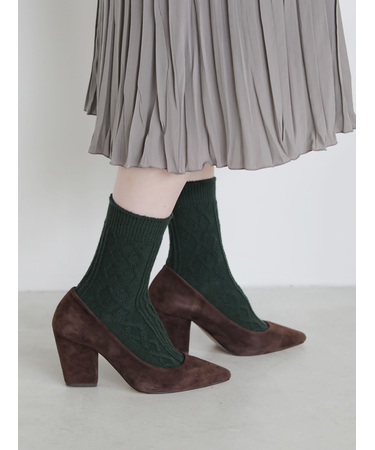 毛混リンクスダイヤとケーブルソックス　