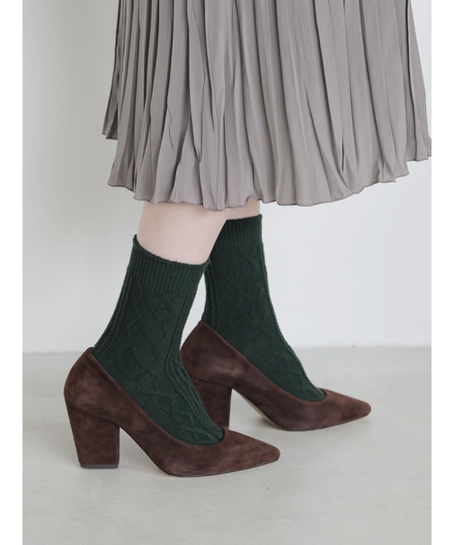 毛混リンクスダイヤとケーブルソックス　