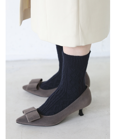 毛混リンクスダイヤとケーブルソックス　