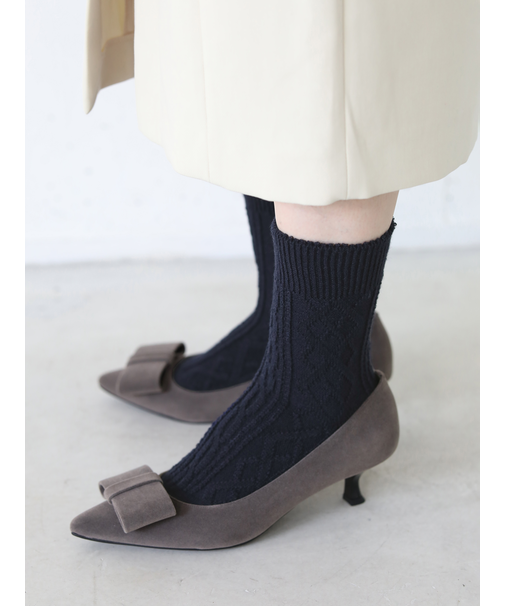 毛混リンクスダイヤとケーブルソックス　