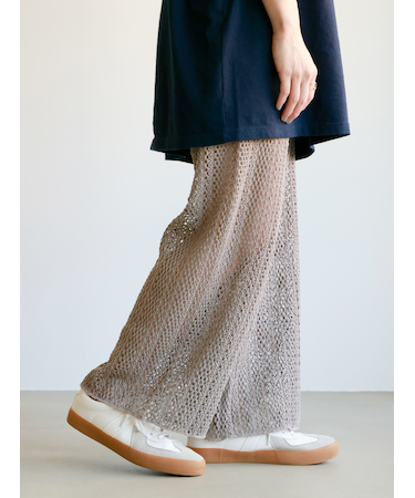 縫製ストライプクロッシェパンツレギンス