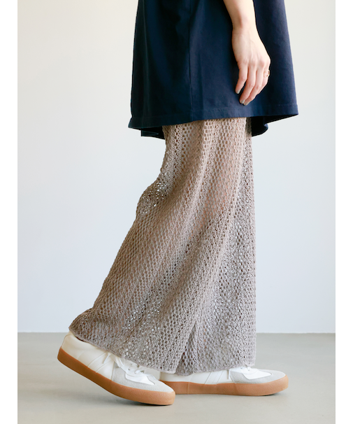 縫製ストライプクロッシェパンツレギンス