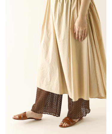 縫製ストライプクロッシェパンツレギンス