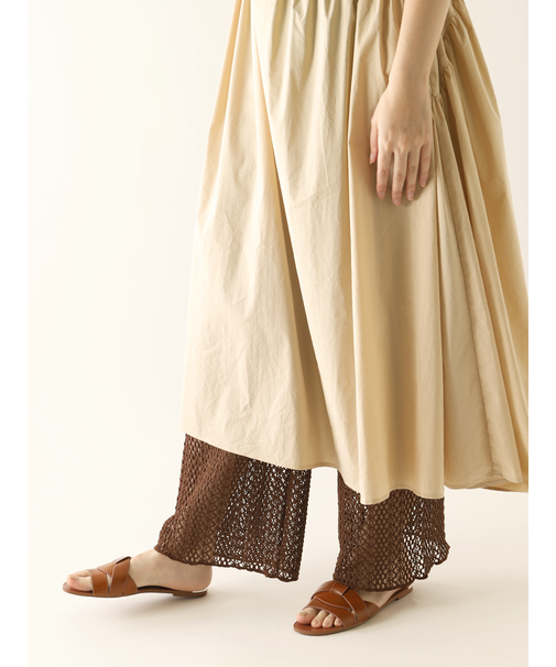 縫製ストライプクロッシェパンツレギンス