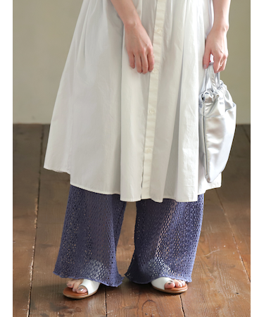 縫製ストライプクロッシェパンツレギンス