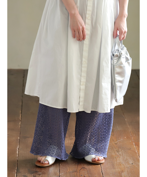 縫製ストライプクロッシェパンツレギンス