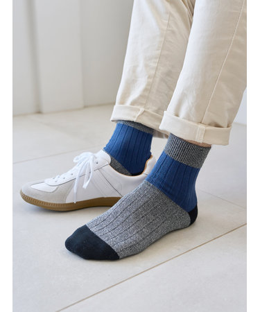 【Tabio MEN】綿リブカラーパネルショートソックス