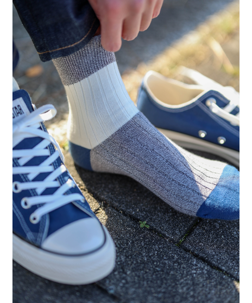 【Tabio MEN】綿リブカラーパネルショートソックス