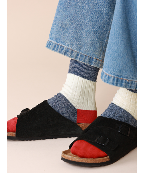 【Tabio MEN】綿リブカラーパネルショートソックス