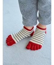 【Tabio MEN】メッシュ素材のボーダー五本指スニーカー丈ソックス