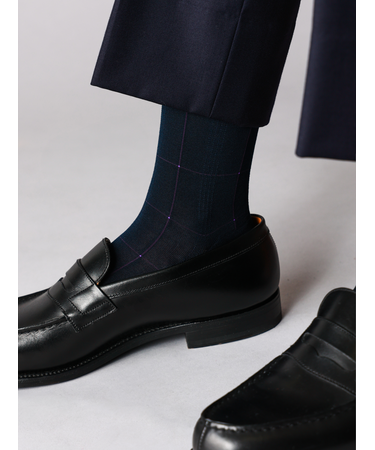 【Tabio MEN】連続シルケットチェックロングホーズ Mサイズ