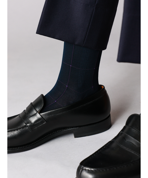 【Tabio MEN】連続シルケットチェックロングホーズ Mサイズ