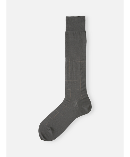 【Tabio MEN】連続シルケットチェックロングホーズ(27.0～29.0cm)