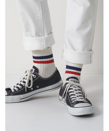 【Tabio MEN】綿混2本ラインショートソックス(27.0～29.0cm)