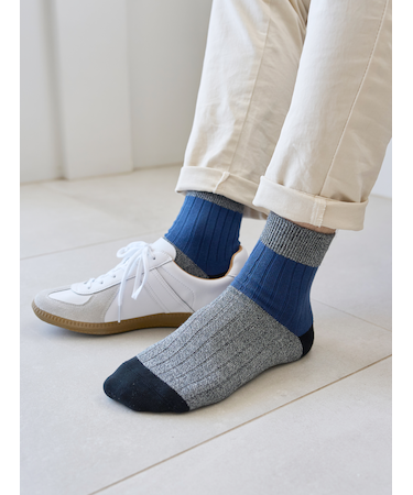 メンズ 綿リブカラーパネルショートソックス(27.0～29.0cm)