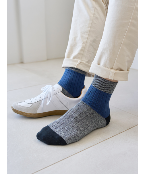 メンズ 綿リブカラーパネルショートソックス(27.0～29.0cm)