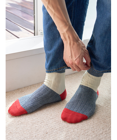 メンズ 綿リブカラーパネルショートソックス(27.0～29.0cm)