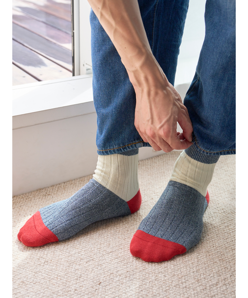 メンズ 綿リブカラーパネルショートソックス(27.0～29.0cm)