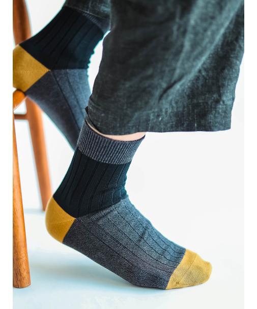 メンズ 綿リブカラーパネルショートソックス(27.0～29.0cm)
