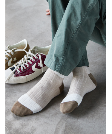 【Tabio MEN】梳毛カラーブロックショートソックス