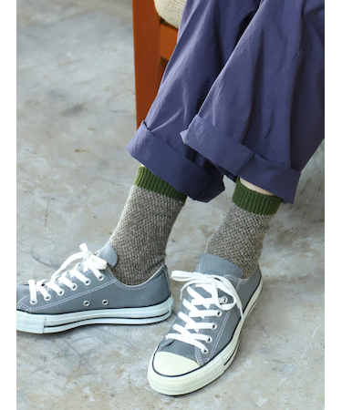 毛混引き揃えメッシュソックス