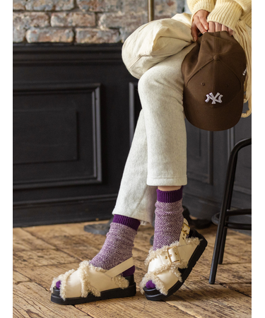 毛混引き揃えメッシュソックス