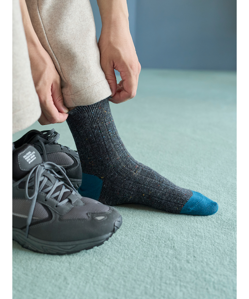 【Tabio MEN】 WOOLネップ２面切替ショートソックス