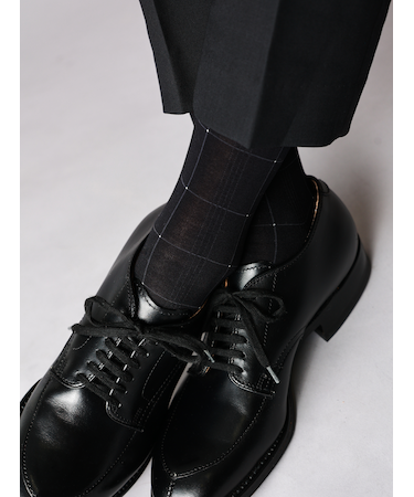 【Tabio MEN】連続シルケット加工/チェックレギュラー丈ソックス