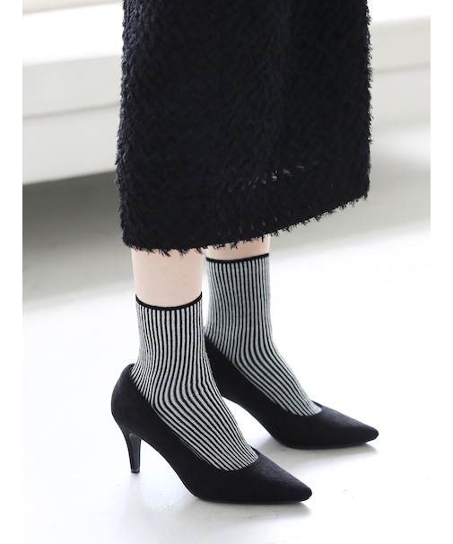 アンチピリング細ストライプショートソックス