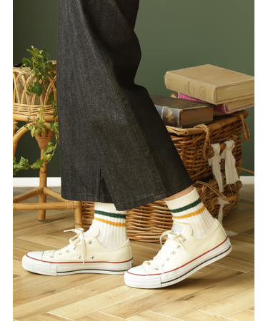 リブ2本ラインショートソックス