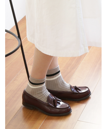 リブ2本ラインショートソックス