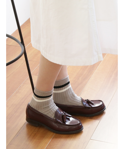 リブ2本ラインショートソックス