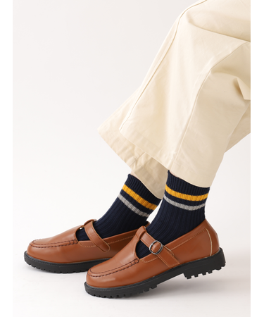 リブ2本ラインショートソックス