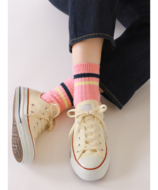 リブ2本ラインショートソックス