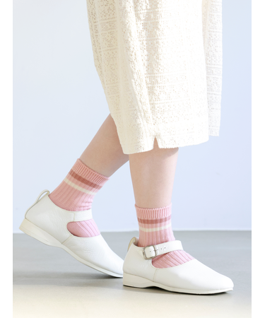 リブ2本ラインショートソックス