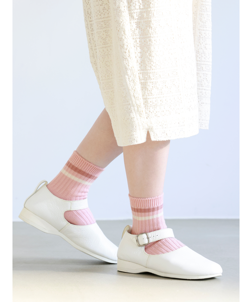 リブ2本ラインショートソックス