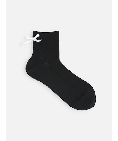 サテンリボンリブショートソックス