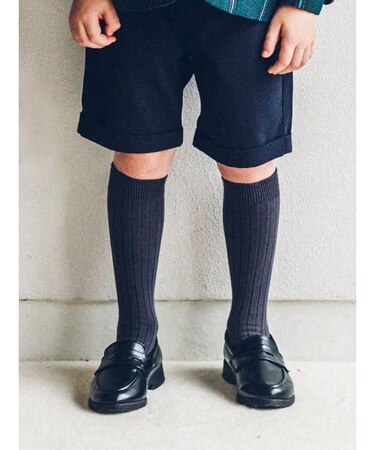 キッズ 表糸コットン100％で毛玉が出来にくい:リブハイソックス16～18cm【カスタム刺繍対応】