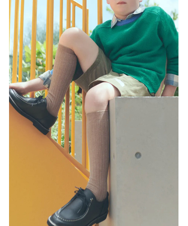 キッズ 表糸コットン100％で毛玉が出来にくい:リブハイソックス19～21cm【カスタム刺繍対応】