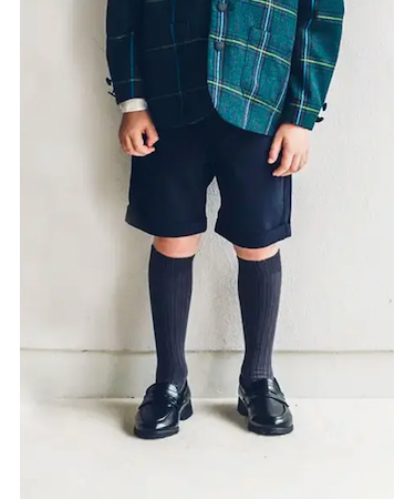 キッズ 表糸コットン100％で毛玉が出来にくい:リブハイソックス19～21cm【カスタム刺繍対応】