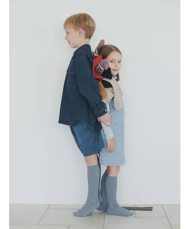 キッズ 表糸コットン100％で毛玉が出来にくい:リブハイソックス19～21cm【カスタム刺繍対応】