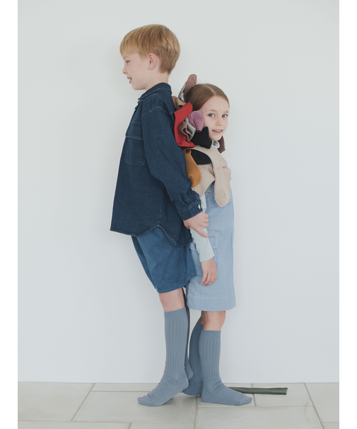 キッズ 表糸コットン100％で毛玉が出来にくい:リブハイソックス19～21cm【カスタム刺繍対応】