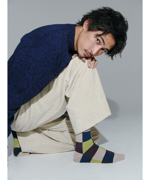 【Tabio MEN】クレイジーブロックレギュラー丈ソックス（窪塚洋介着用商品）