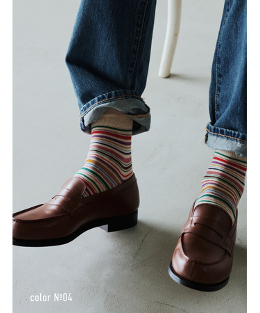 【Tabio MEN】カラフルマルチボーダーショート丈ソックス