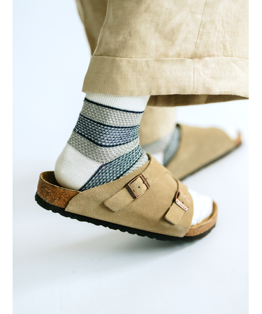 【Tabio MEN】綿麻太ボーダーショートソックス